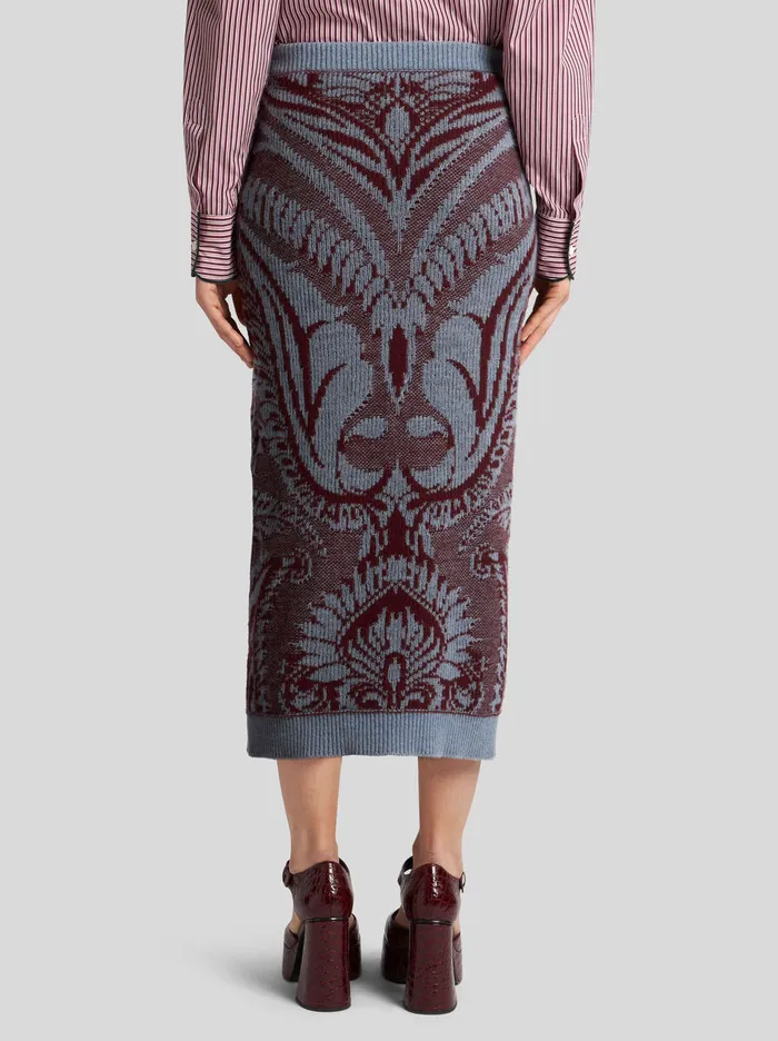Women Etro Skirts Wool Jacquard Pencil Skirt Light Blue Women Etro Skirts Wool Jacquard Pencil Skirt Light Blue