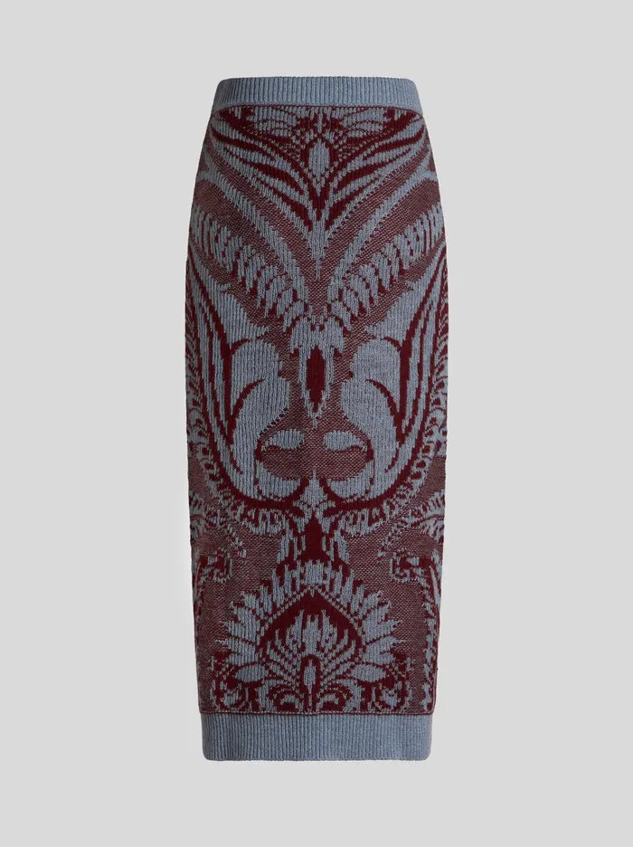 Women Etro Skirts Wool Jacquard Pencil Skirt Light Blue Women Etro Skirts Wool Jacquard Pencil Skirt Light Blue