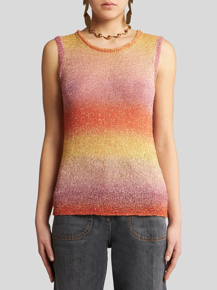 Women Etro Tops Knit Vest Top With Sequins Multicolour Women Etro Tops Knit Vest Top With Sequins Multicolour