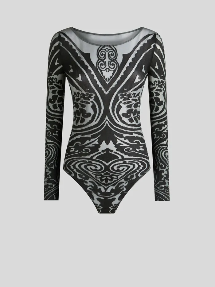 Women Etro Tops Paisley Tattoo Bodysuit Black