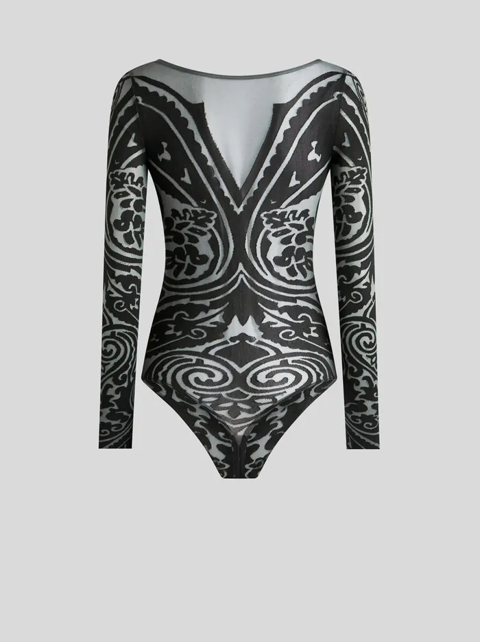Women Etro Tops Paisley Tattoo Bodysuit Black Women Etro Tops Paisley Tattoo Bodysuit Black