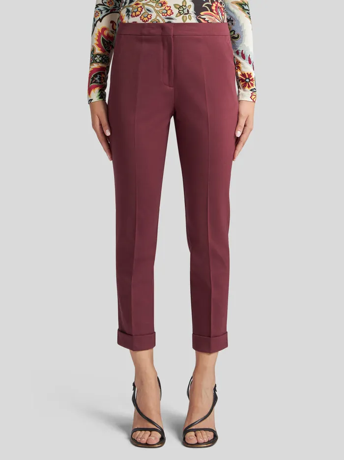 Women Etro Trousers Cropped Stretch Wool Trousers Burgundy Women Etro Trousers Cropped Stretch Wool Trousers Burgundy