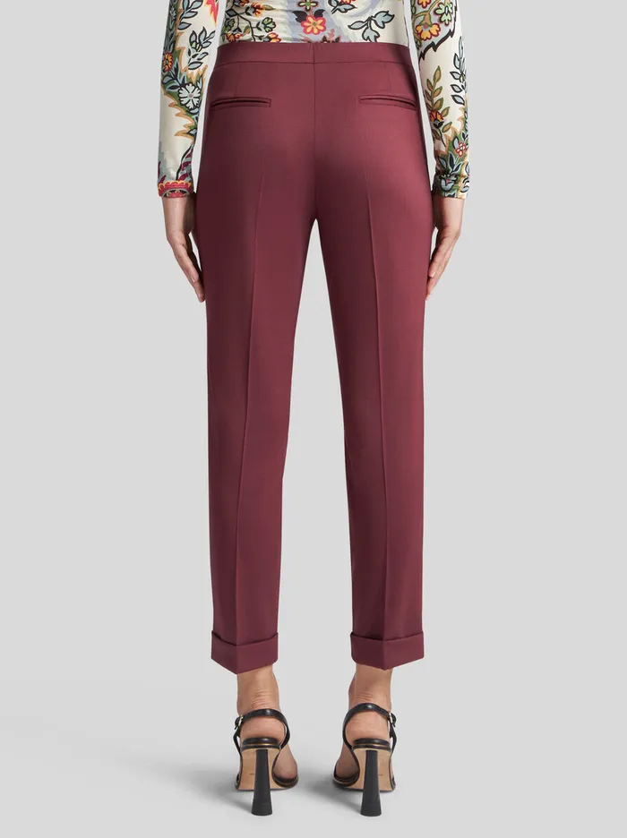 Women Etro Trousers Cropped Stretch Wool Trousers Burgundy Women Etro Trousers Cropped Stretch Wool Trousers Burgundy