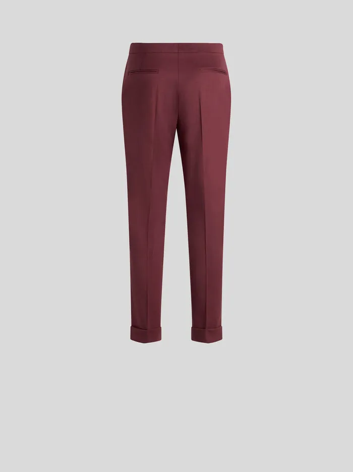 Women Etro Trousers Cropped Stretch Wool Trousers Burgundy Women Etro Trousers Cropped Stretch Wool Trousers Burgundy