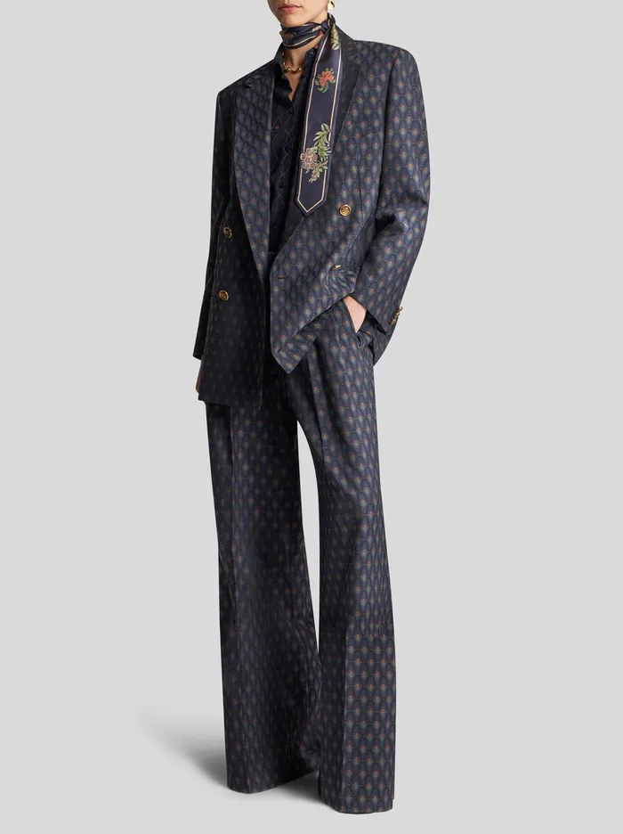 Women Etro Trousers Jacquard Trousers Navy Blue Women Etro Trousers Jacquard Trousers Navy Blue