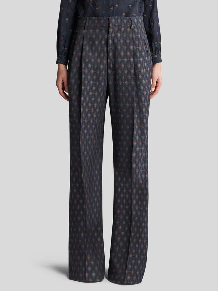 Women Etro Trousers Jacquard Trousers Navy Blue Women Etro Trousers Jacquard Trousers Navy Blue