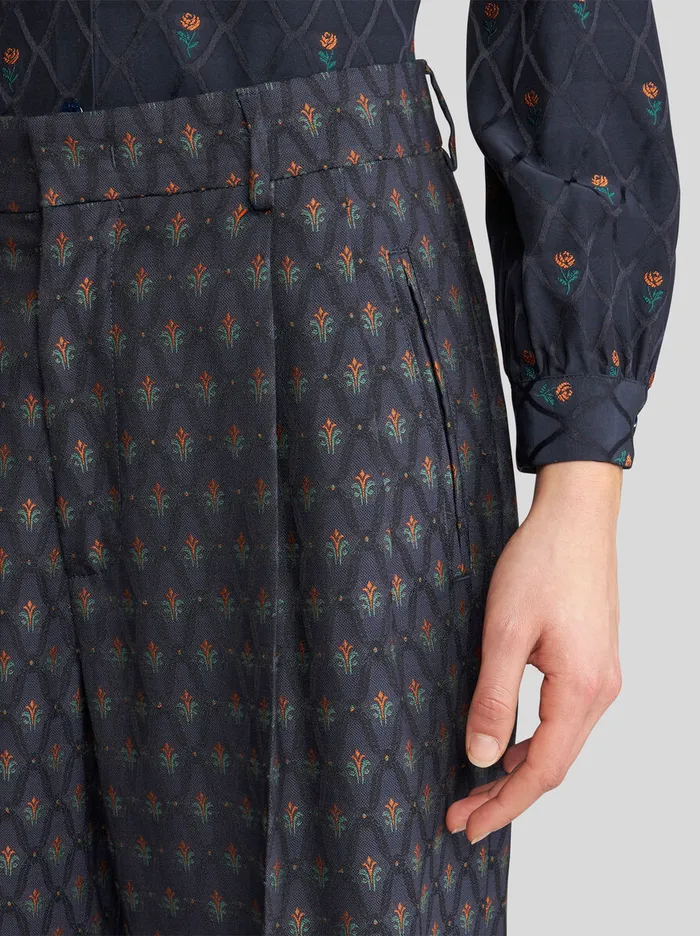 Women Etro Trousers Jacquard Trousers Navy Blue Women Etro Trousers Jacquard Trousers Navy Blue