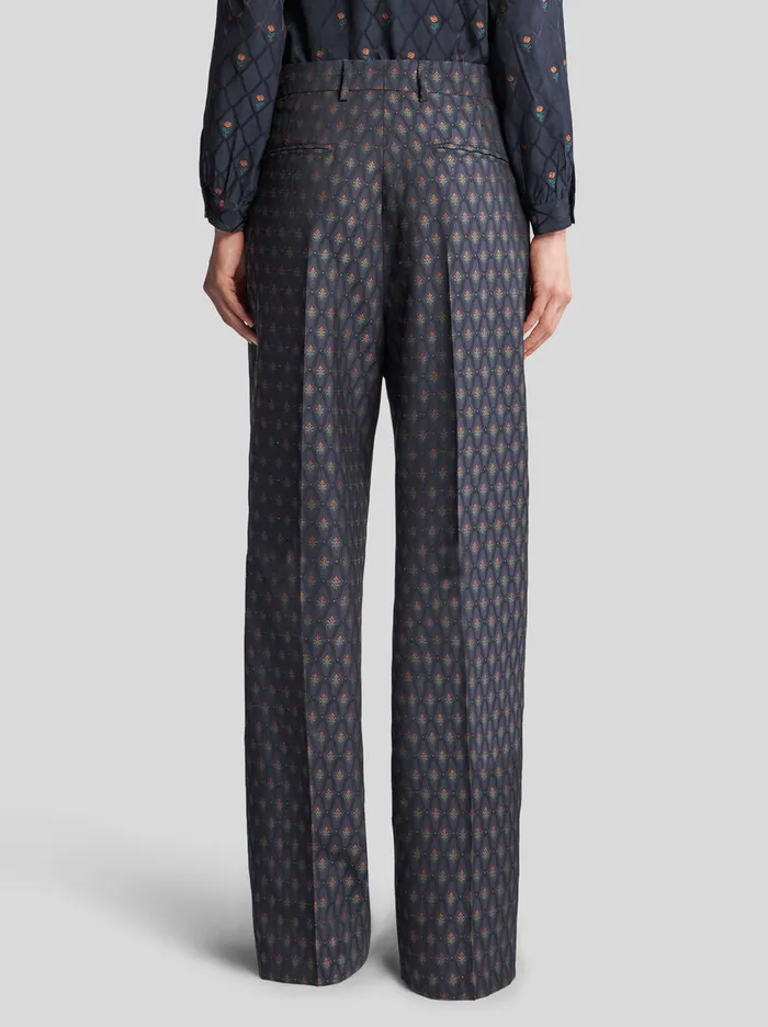 Women Etro Trousers Jacquard Trousers Navy Blue Women Etro Trousers Jacquard Trousers Navy Blue
