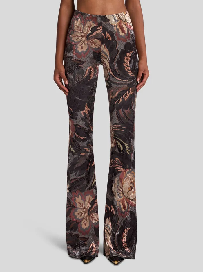 Women Etro Trousers Printed Chenille Trousers Grey Women Etro Trousers Printed Chenille Trousers Grey