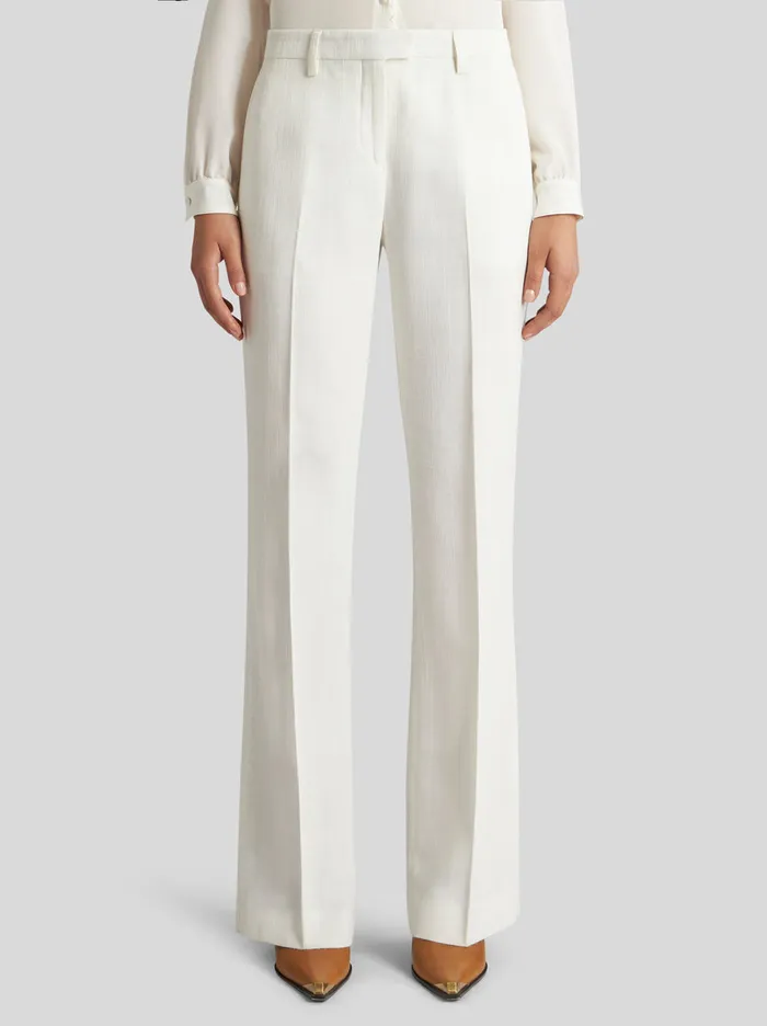 Women Etro Trousers Slub Fabric Trousers White Women Etro Trousers Slub Fabric Trousers White
