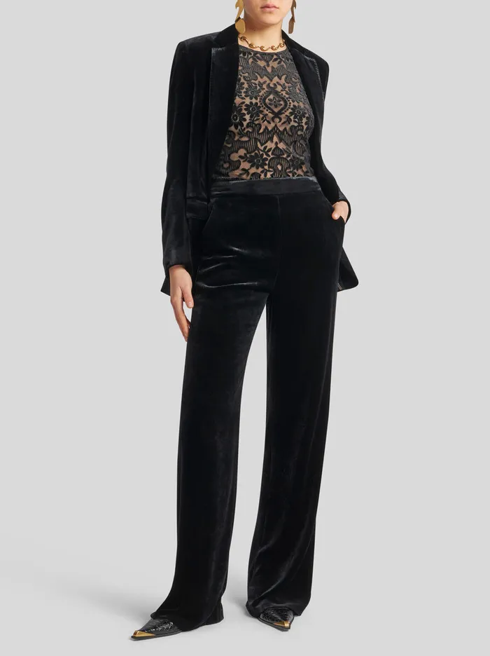 Women Etro Trousers Velvet Palazzo Trousers Black Women Etro Trousers Velvet Palazzo Trousers Black