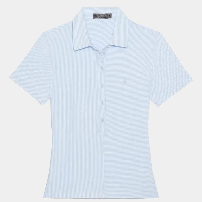Women GFORE Blue Mixed Stripe Tech Jersey Golf Polo
