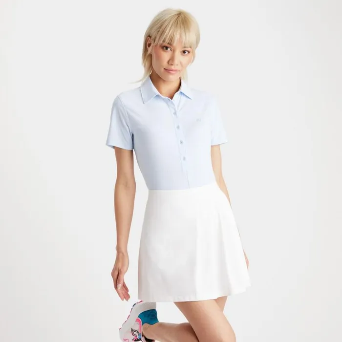 Women GFORE Blue Mixed Stripe Tech Jersey Golf Polo