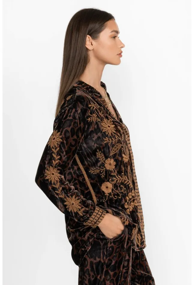 Women Georgina Velvet Oversized Shirt French Leopard Johnny Was Tops