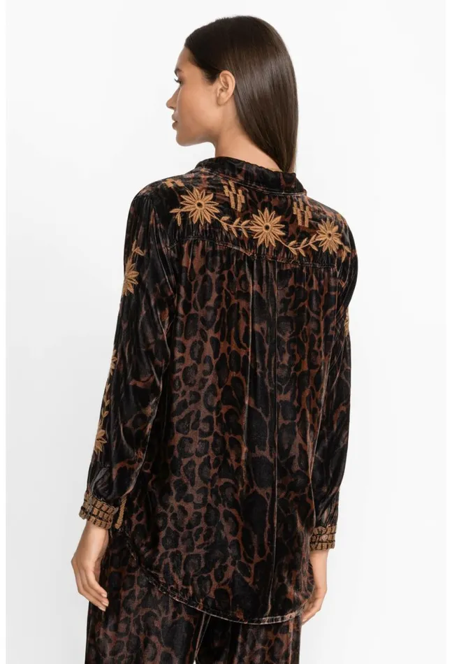 Women Georgina Velvet Oversized Shirt French Leopard Johnny Was Tops