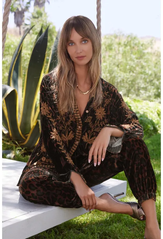 Women Georgina Velvet Oversized Shirt French Leopard Johnny Was Tops