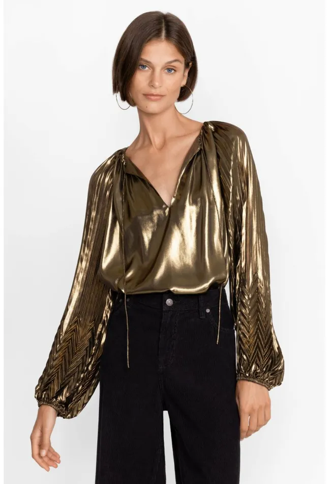 Women Golden Gem Pleated Blouse Gold Johnny Was Tops