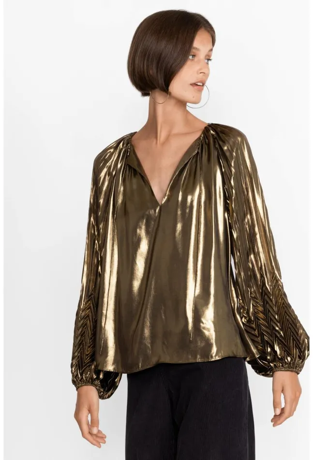 Women Golden Gem Pleated Blouse Gold Johnny Was Tops