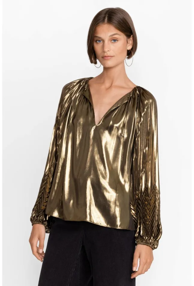Women Golden Gem Pleated Blouse Gold Johnny Was Tops