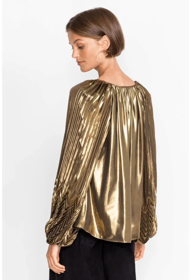 Women Golden Gem Pleated Blouse Gold Johnny Was Tops