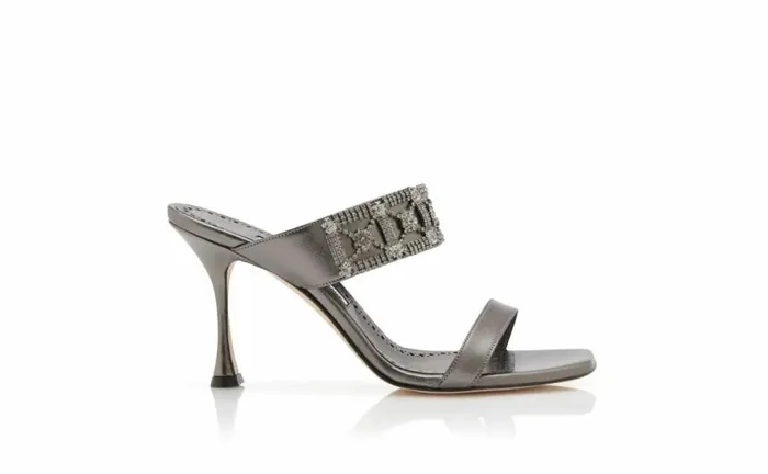 Women Grey Nappa Leather Embellished Mules Manolo Blahnik Mules