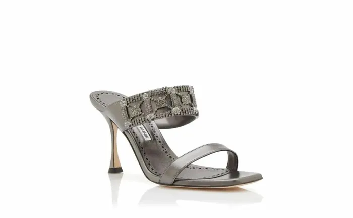 Women Grey Nappa Leather Embellished Mules Manolo Blahnik Mules
