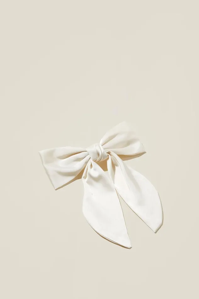 Women Hair Accessories Cotton On Heidi Hair Bow Ecru Satin
