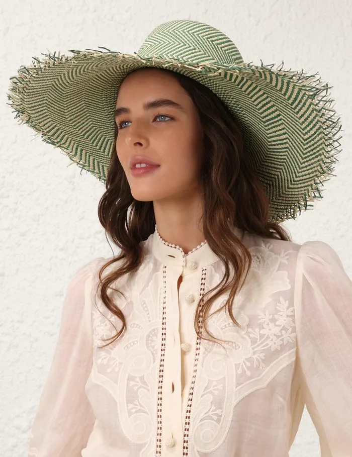 Women Hats Zimmermann Herringbone Wide Brim Hat Olive
