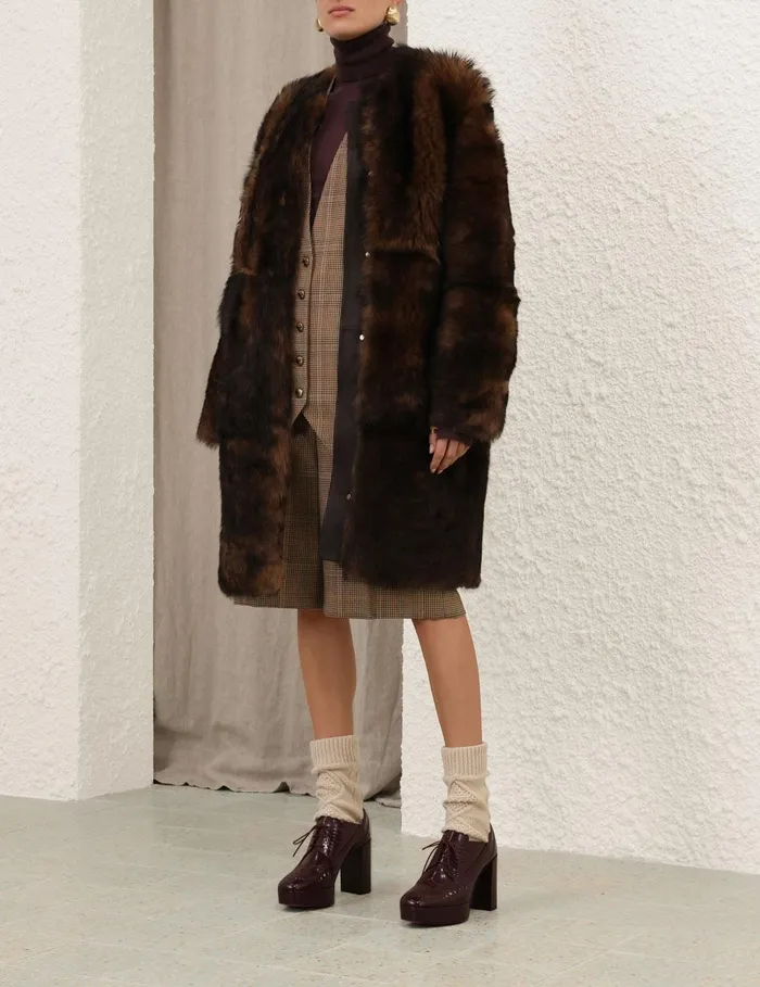 Women Jackets and Coats Zimmermann Illustration Shearling Coat Chocolate