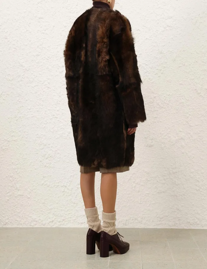 Women Jackets and Coats Zimmermann Illustration Shearling Coat Chocolate