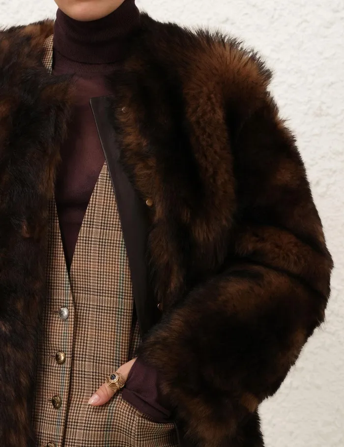 Women Jackets and Coats Zimmermann Illustration Shearling Coat Chocolate