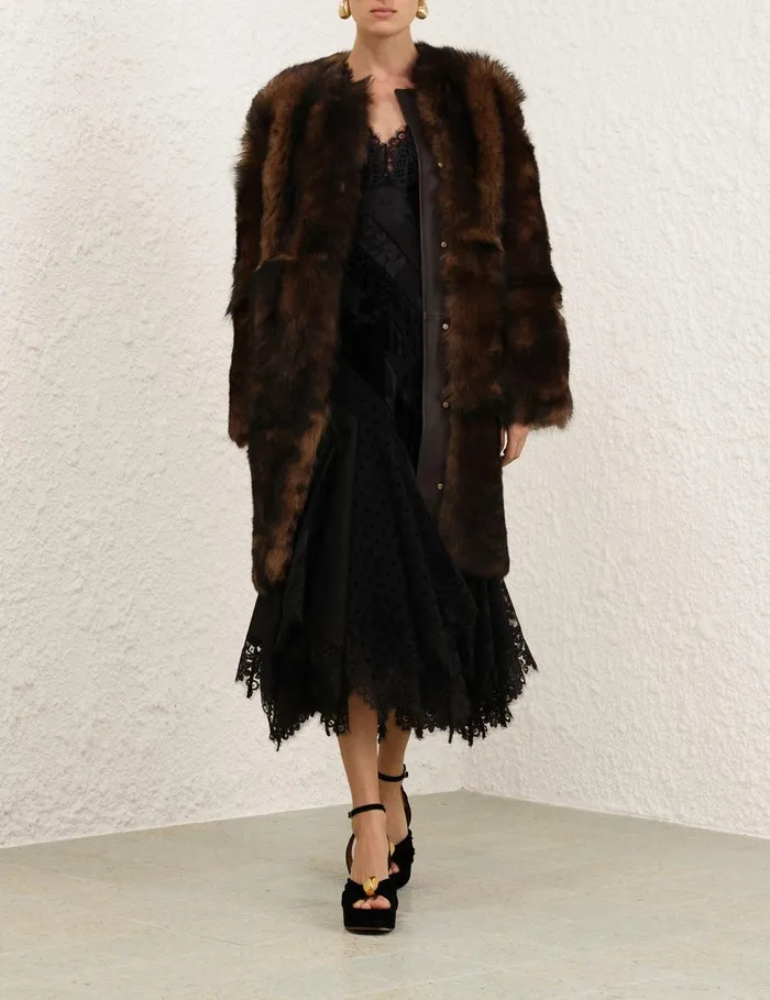 Women Jackets and Coats Zimmermann Illustration Shearling Coat Chocolate
