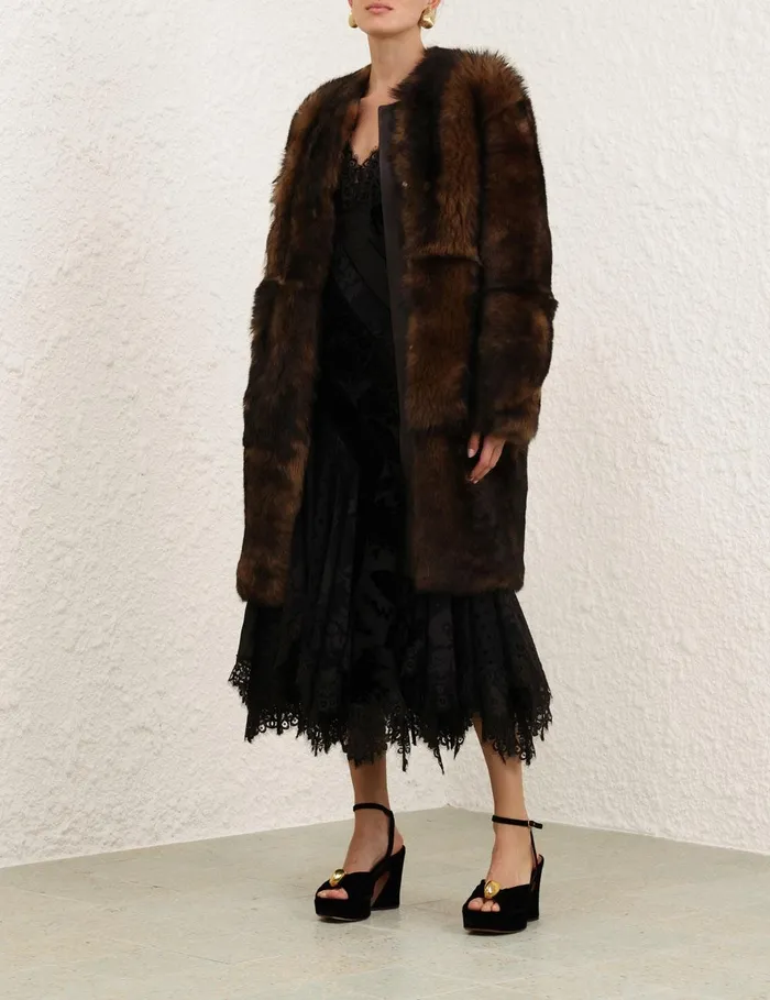 Women Jackets and Coats Zimmermann Illustration Shearling Coat Chocolate