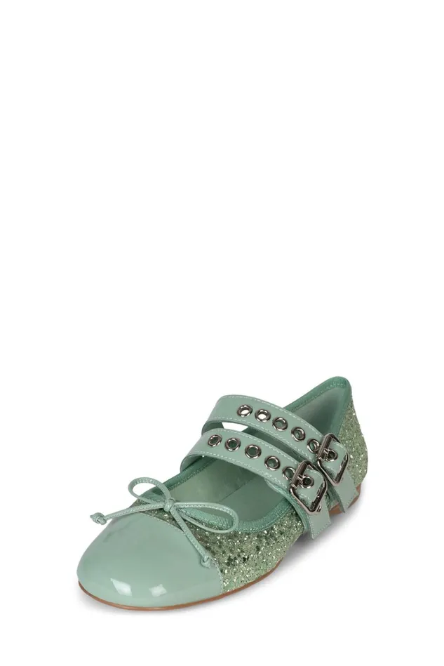 Women Jeffrey Campbell Ballet Flats BALLETIC Silver Glitter Black Combo