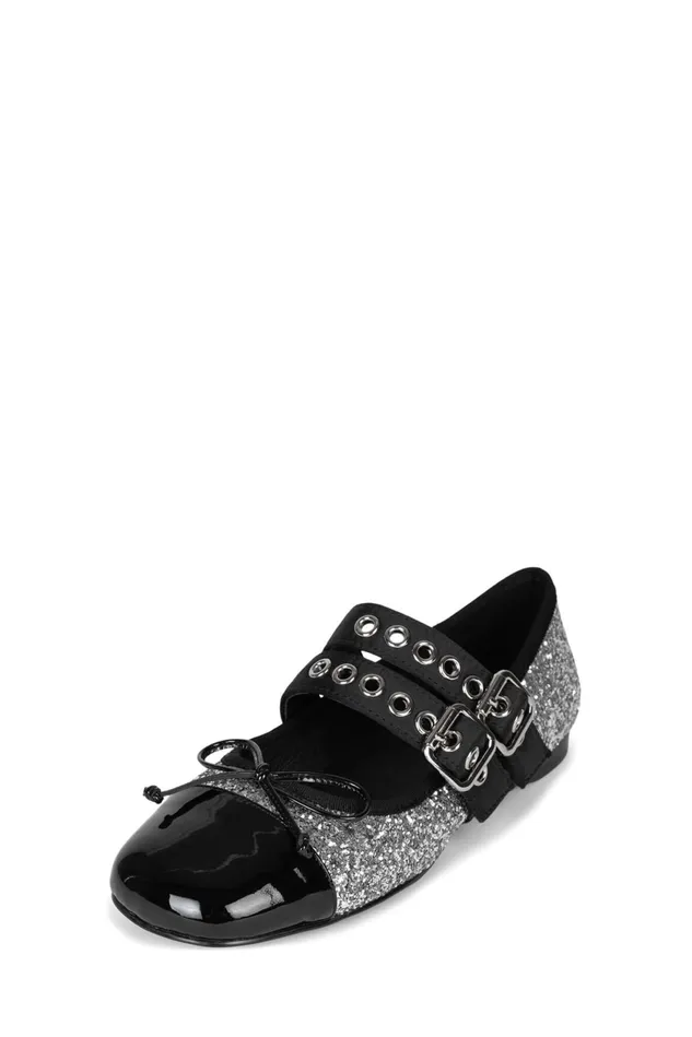 Women Jeffrey Campbell Ballet Flats BALLETIC Silver Glitter Black Combo