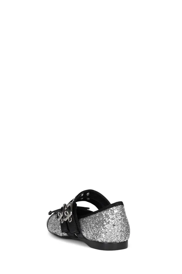 Women Jeffrey Campbell Ballet Flats BALLETIC Silver Glitter Black Combo