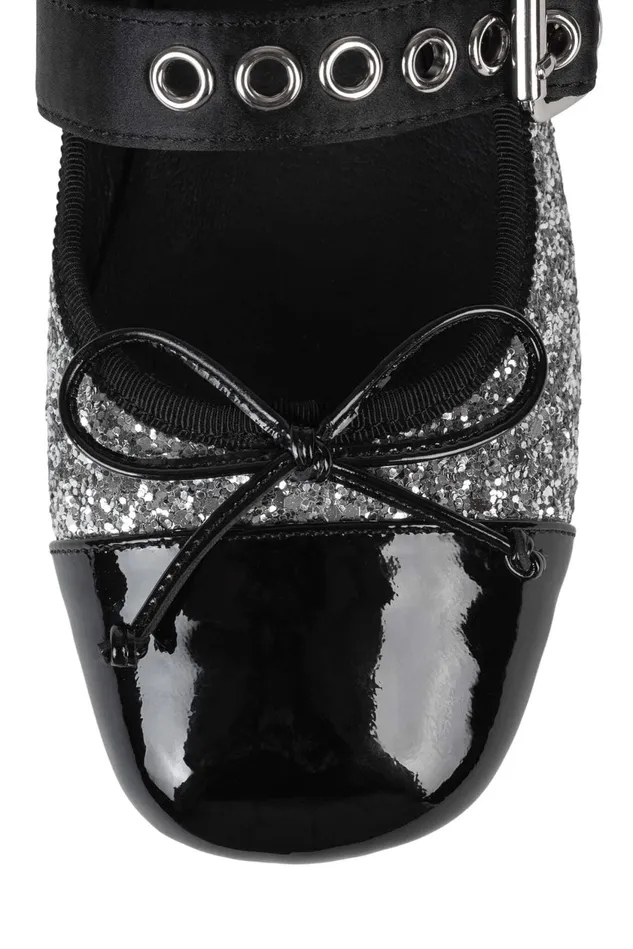 Women Jeffrey Campbell Ballet Flats BALLETIC Silver Glitter Black Combo