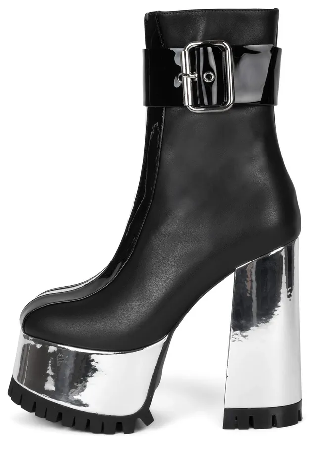 Women Jeffrey Campbell Boot ROBOTIC Black Silver Metallic