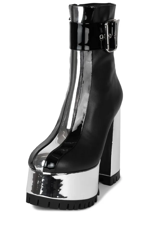 Women Jeffrey Campbell Boot ROBOTIC Black Silver Metallic
