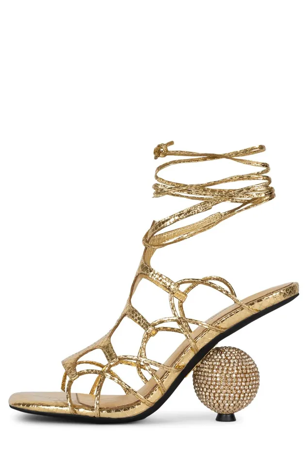 Women Jeffrey Campbell Heel LEFREAK Gold Metallic Snake