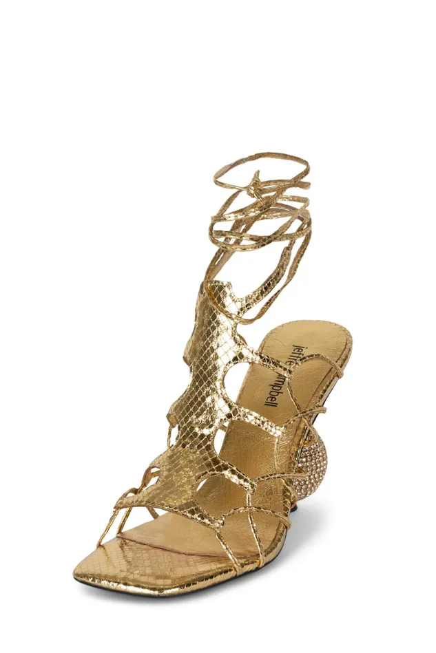Women Jeffrey Campbell Heel LEFREAK Gold Metallic Snake