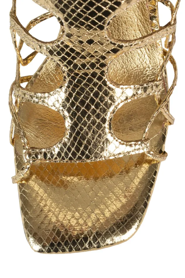 Women Jeffrey Campbell Heel LEFREAK Gold Metallic Snake