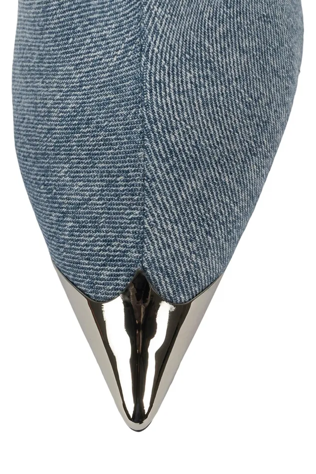 Women Jeffrey Campbell Knee To Thigh BYGOLLY Blue Acid Wash Denim Silver
