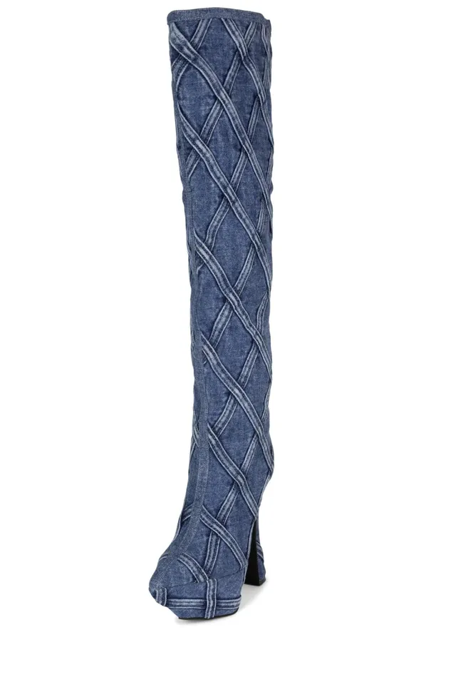 Women Jeffrey Campbell Knee To Thigh CUTEJEANS Blue Denim Combo