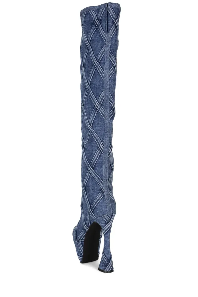 Women Jeffrey Campbell Knee To Thigh CUTEJEANS Blue Denim Combo