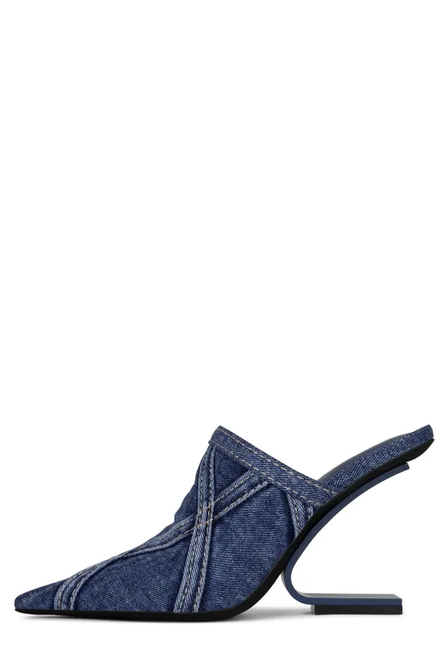 Women Jeffrey Campbell Mule SIDEEYEJN Blue Denim Combo