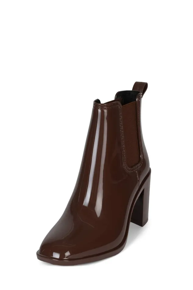 Women Jeffrey Campbell Rain Boots HURRICANE2 Brown Shiny