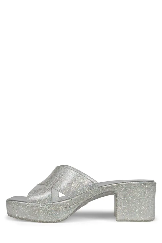 Women Jeffrey Campbell Sandal BUBBLEGUM Silver Iridescent Glitter