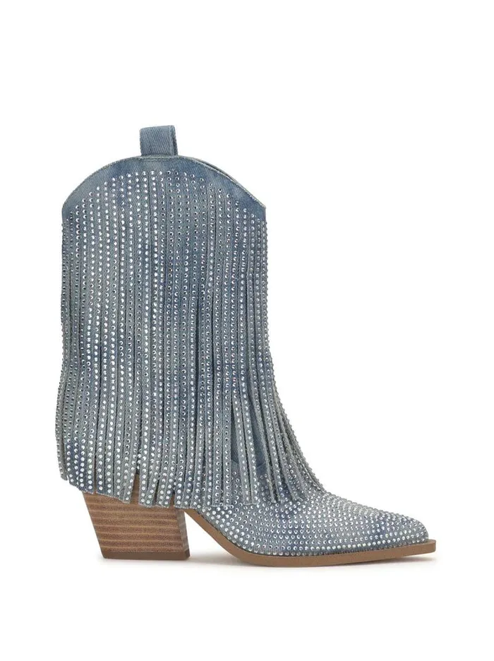 Women Jessica Simpson Boots and Booties Paredisa Fringe Bootie In Denim Blue