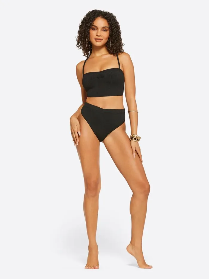 Women Jessica Simpson Bottoms Textured Solids V Front High Waisted Bottom In Black